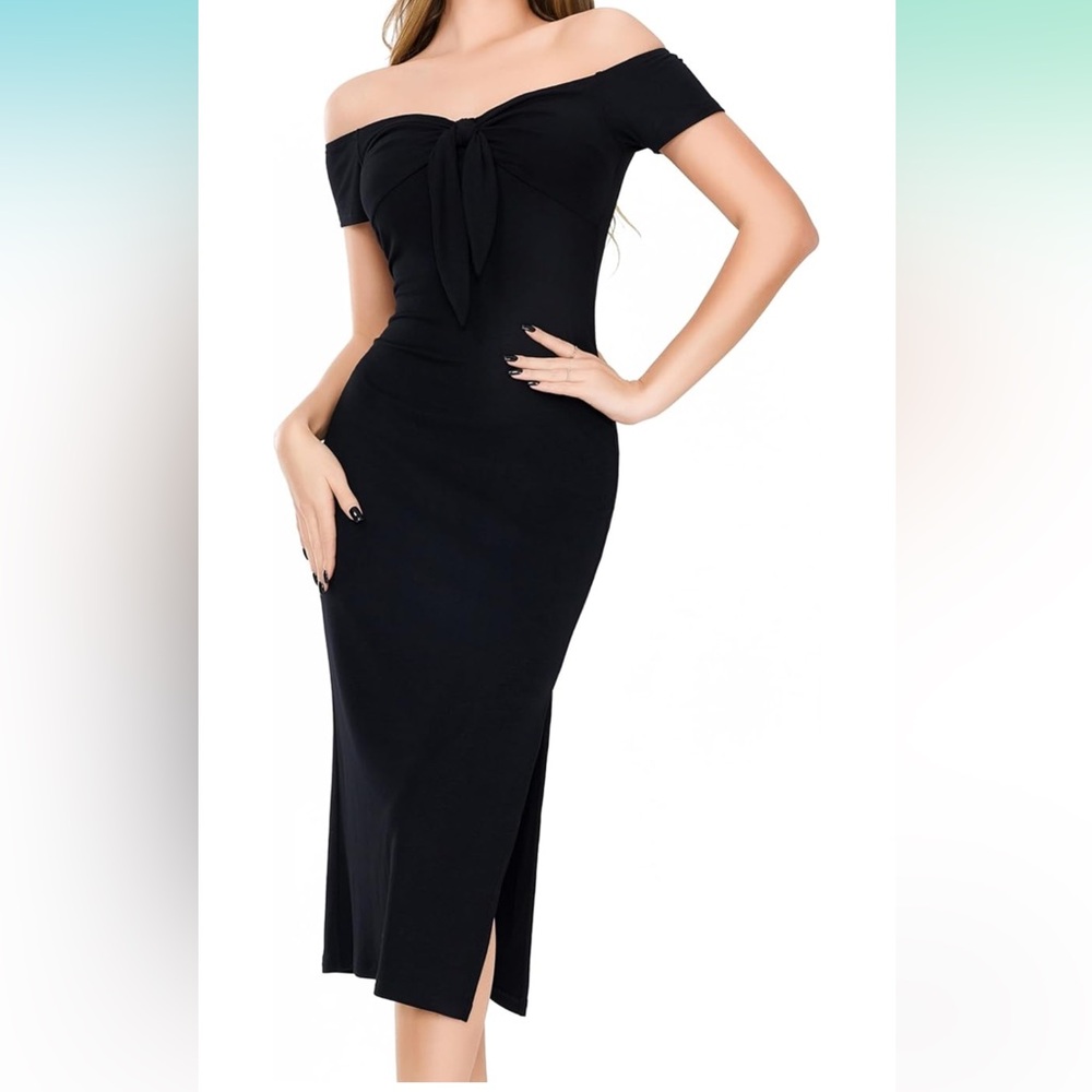 Elegant Off-The Shoulder midi Black Dress